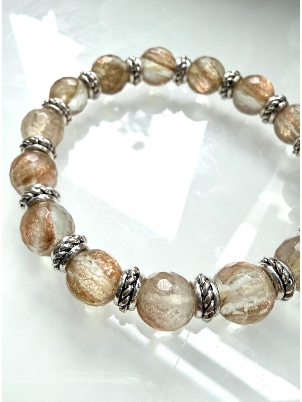 Champagne Faceted Art Glass Stretch Bracelet - Picture 4 of 4